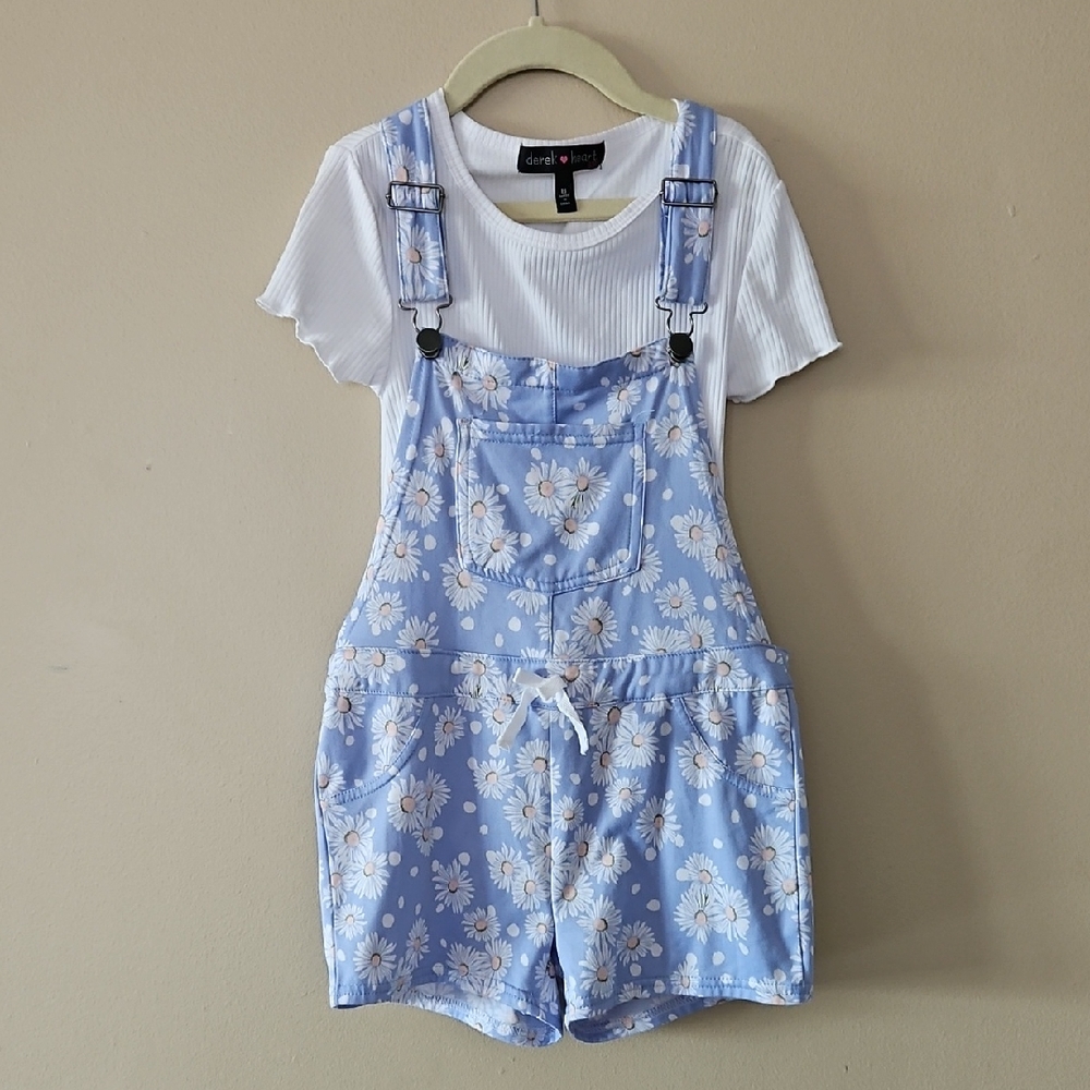 Derek Heart Sz 8 Floral Shortalls Set
